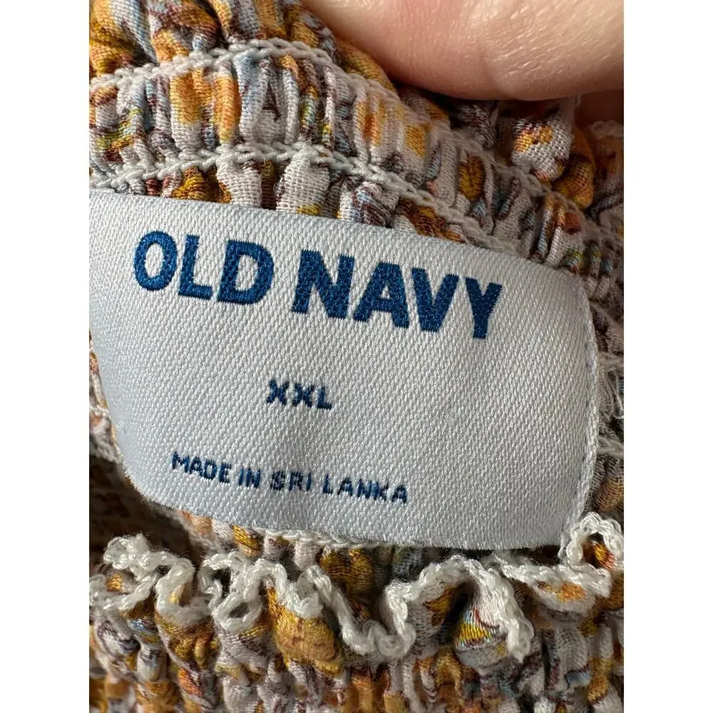 Old Navy Floral Puff Sleeve Peasant Cottagecore Smocked Square Neck Blouse XXL